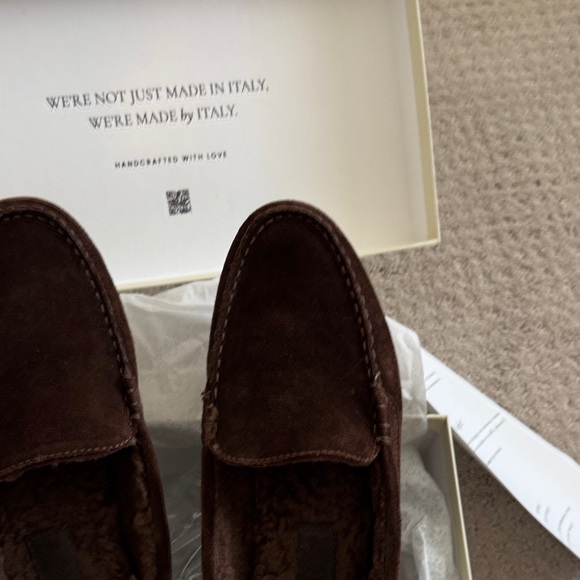 M. Gemi Dark Brown Suede Shearling-Lined Driving Loafers - Picture 3 of 4